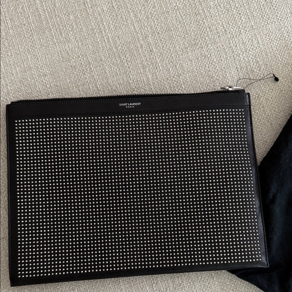 Saint Laurent Black and Silver Studded Pouch - Picture 1 of 9